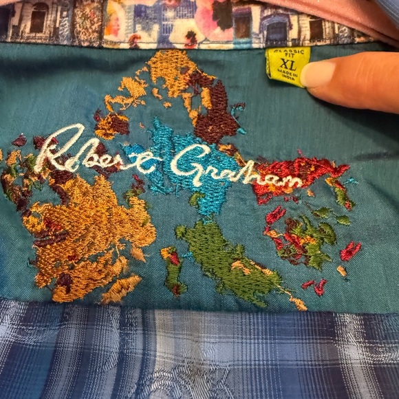 Robert Graham Men’s XL Button Down Shirt Blue Plaid Long Sleeve Designer Casual - Picture 5 of 6